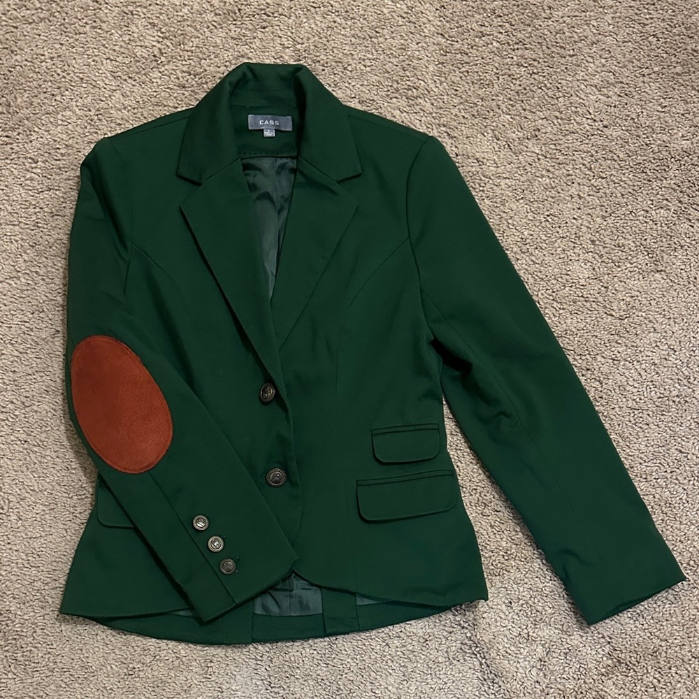 Classic Green Blazer with Brown Elbow Patches